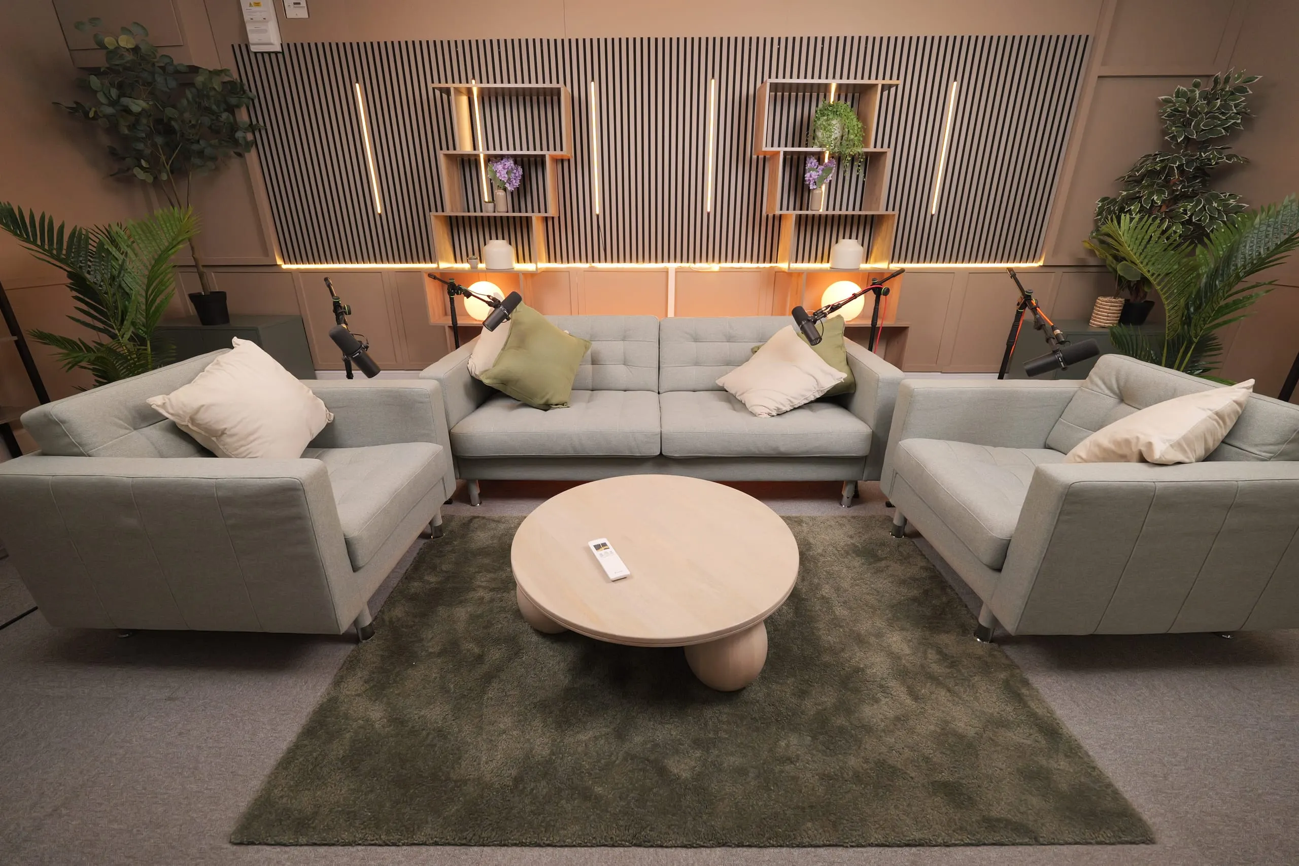Room 2 podcast set at Myriad Studios, view 1 of 8