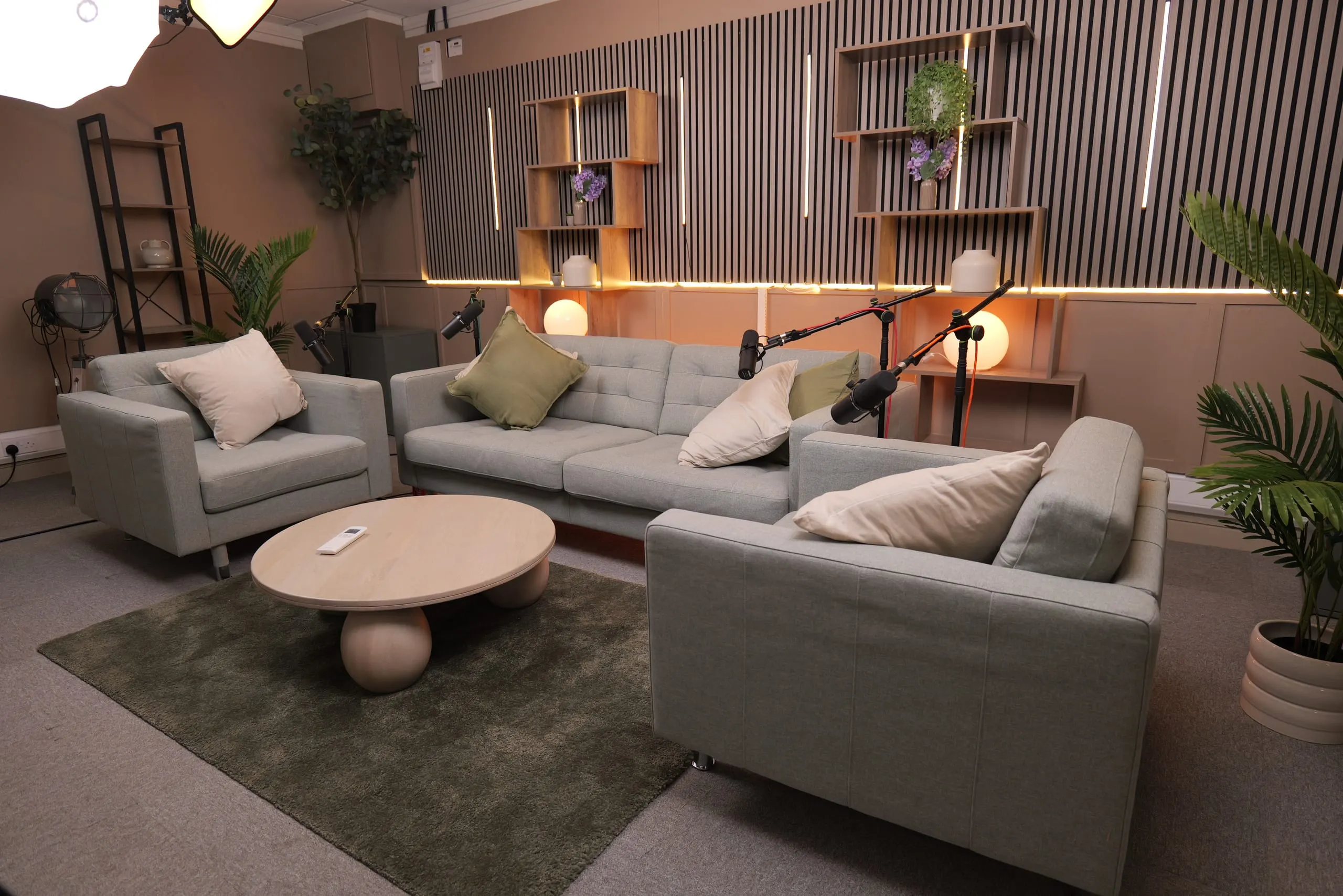 Room 2 podcast set at Myriad Studios, view 2 of 8