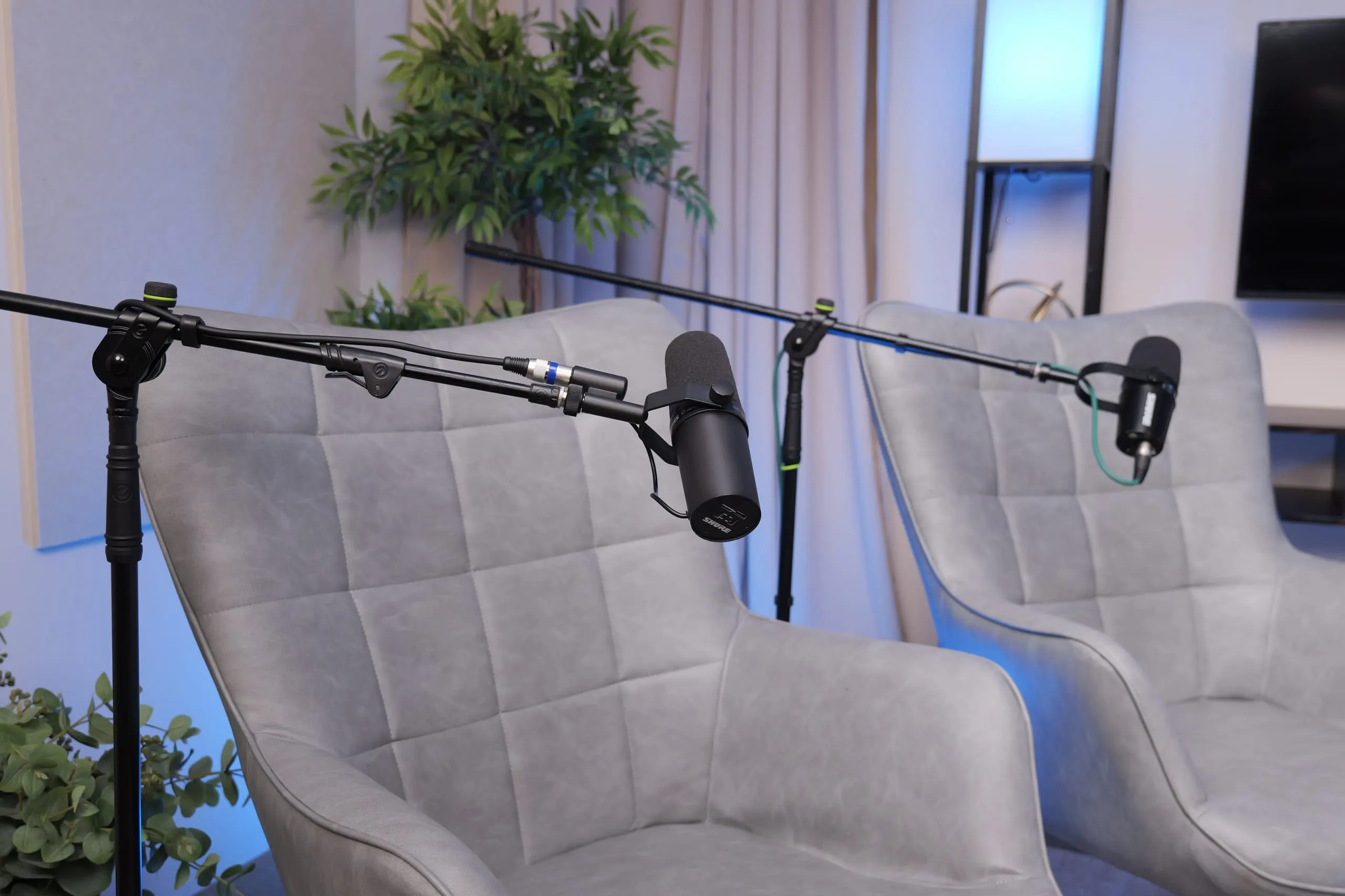 Room 1 v2 (Grey chairs) podcast set at Myriad Studios, view 5 of 6