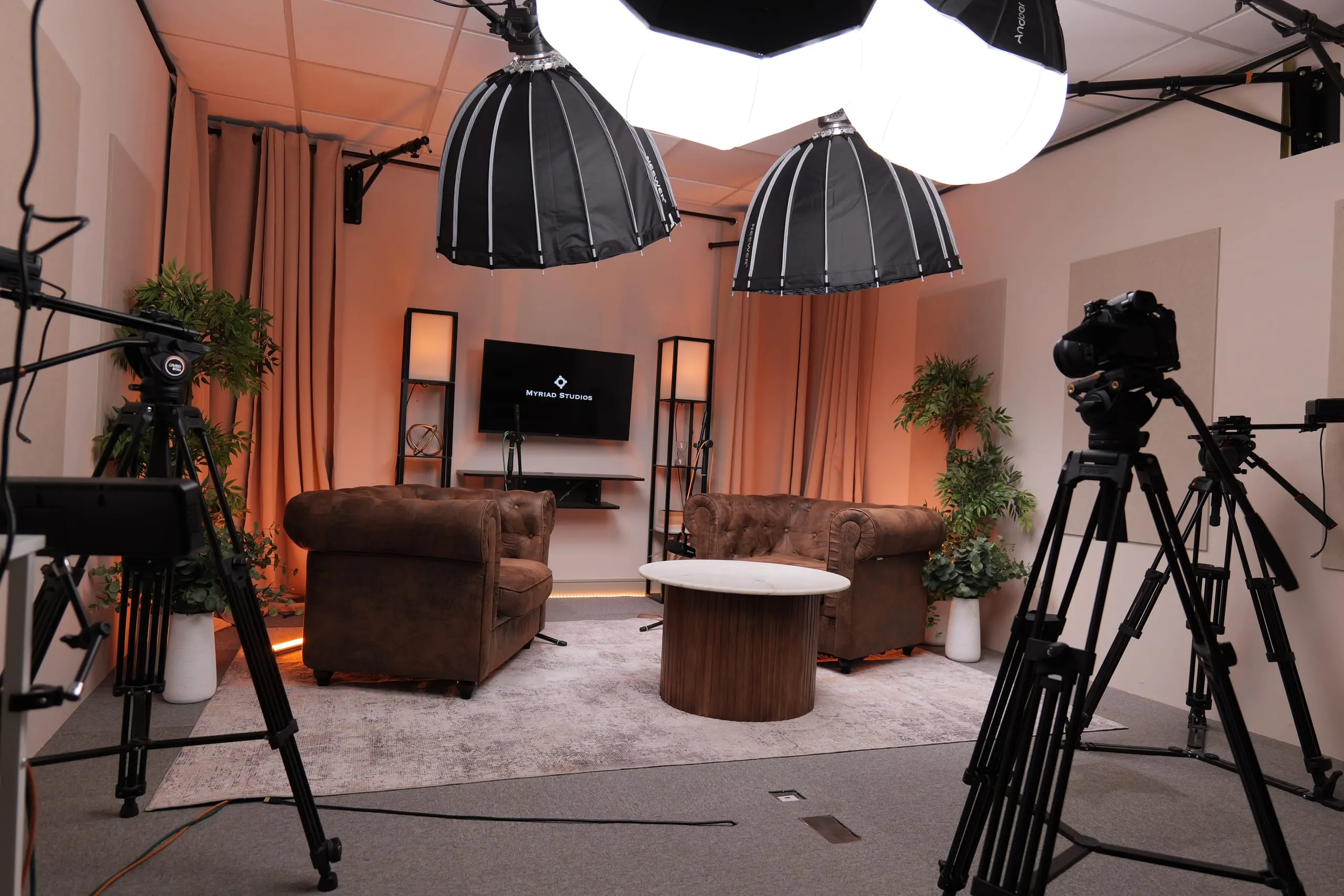 Room 1 (Chesterfields) podcast set at Myriad Studios, view 7 of 8